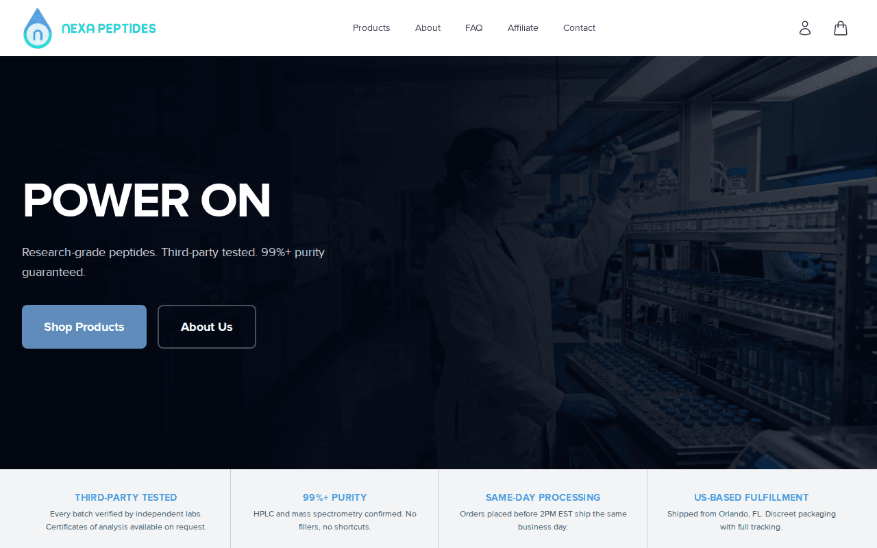 Nexa Peptides website screenshot