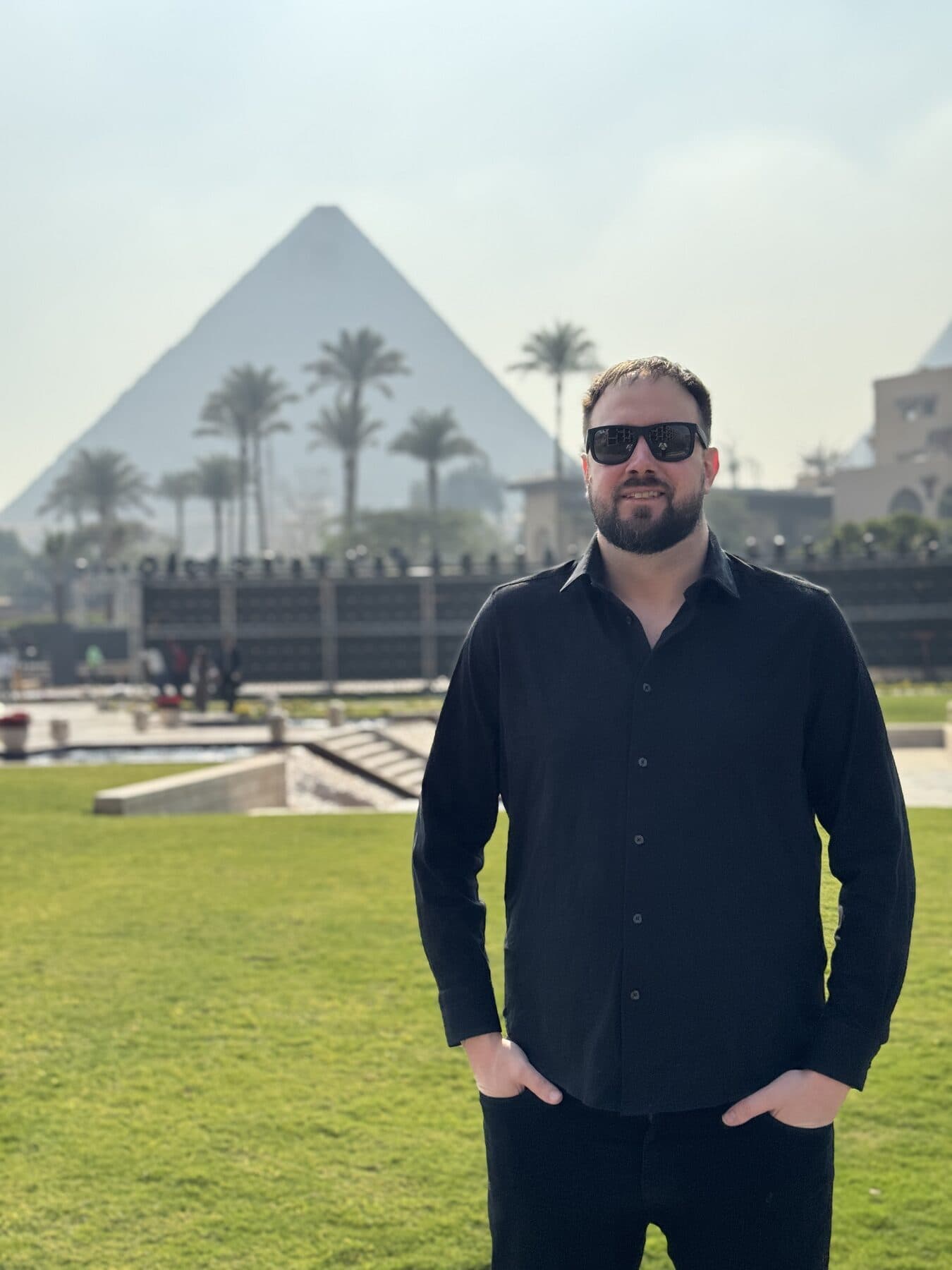 Oliver Locke, founder of Tensor Interactive, photographed at the Great Pyramid of Giza in Egypt